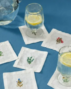 Assorted Floral Motif Linen Cocktail Napkins (Set of 6)