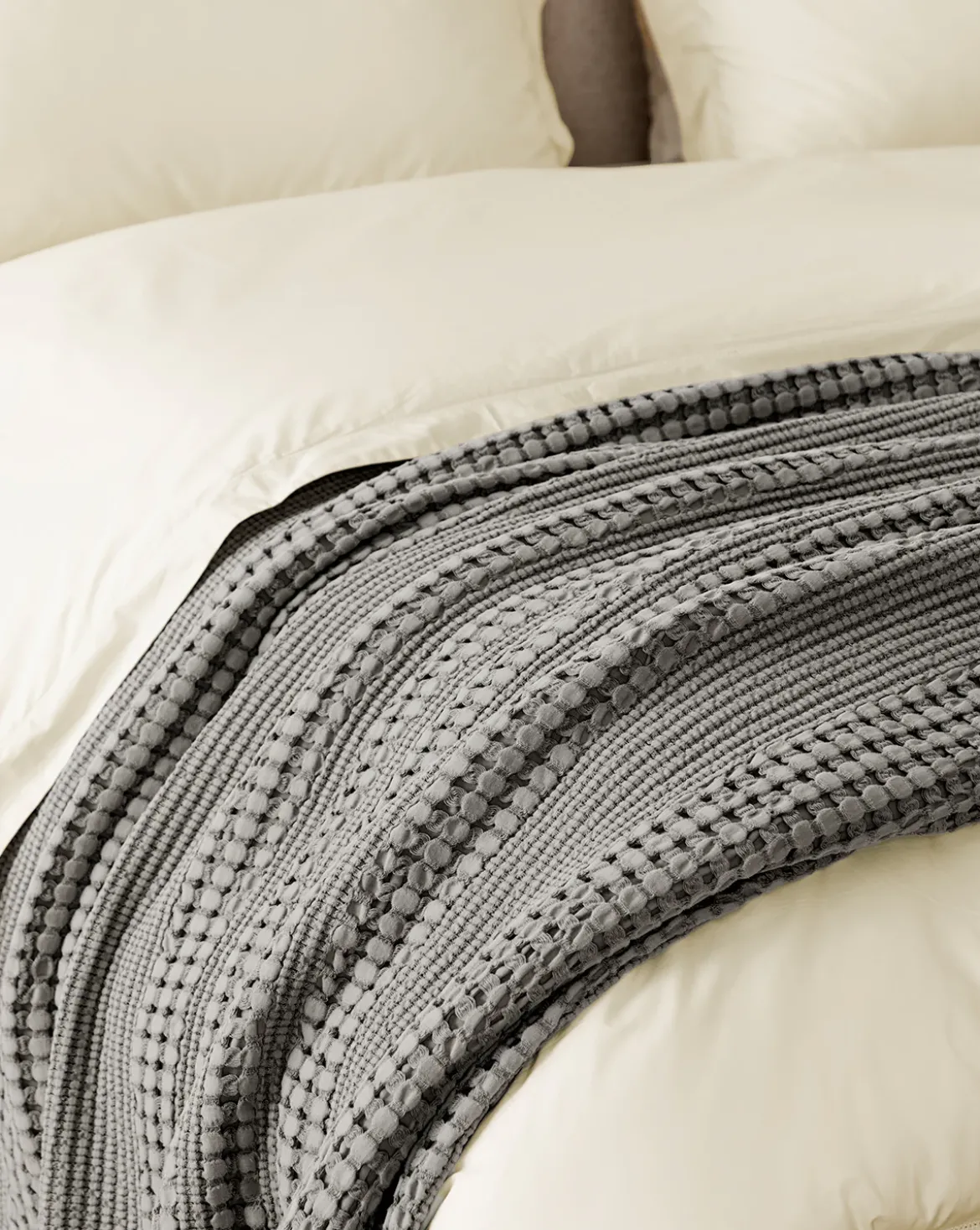 Carnel Gray Waffle Blanket