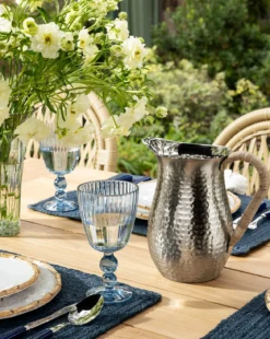 Hammered Stainless Steel Pitcher with Rattan Handle