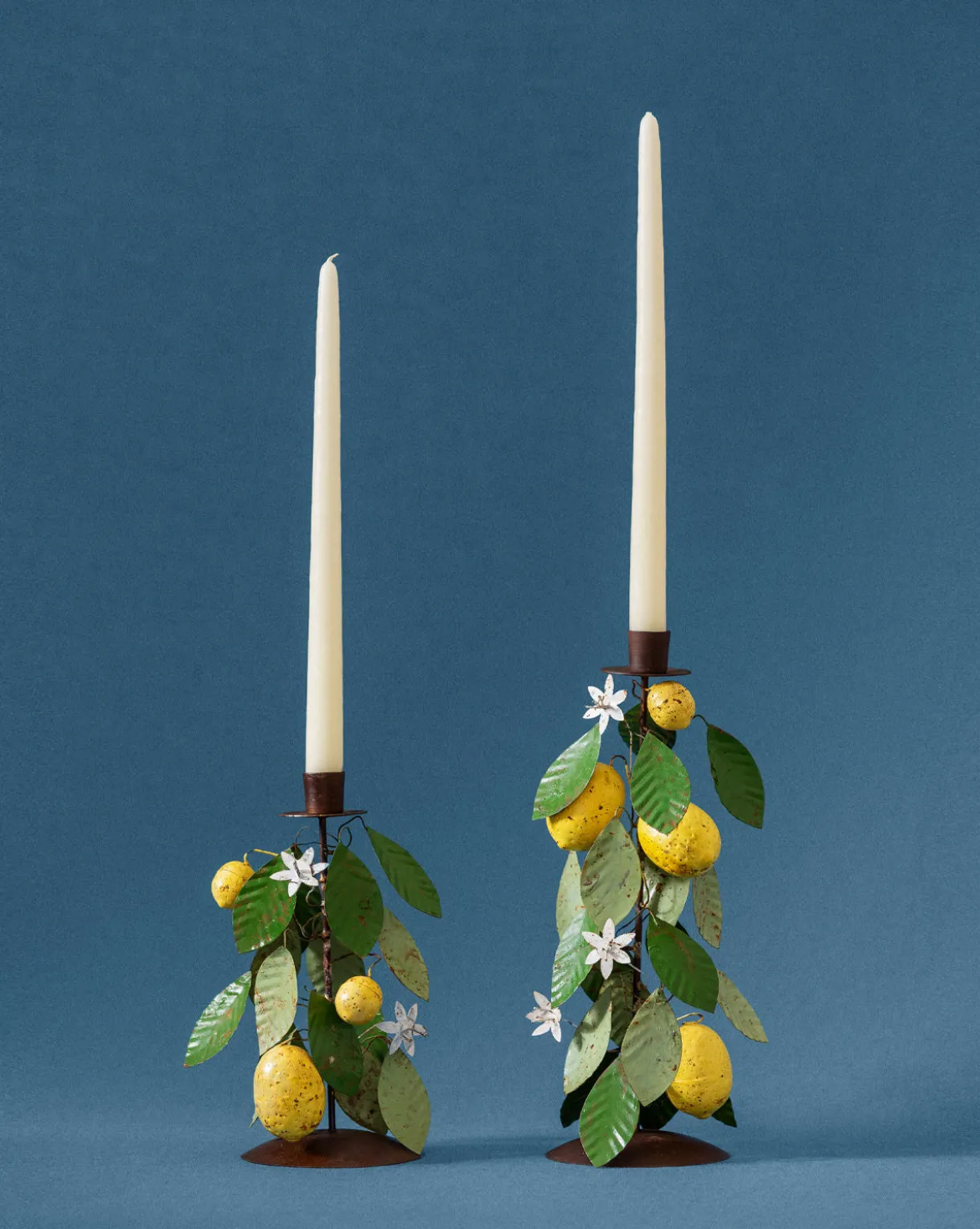 Hand-Painted Toleware Taper Holders (Set of 2)