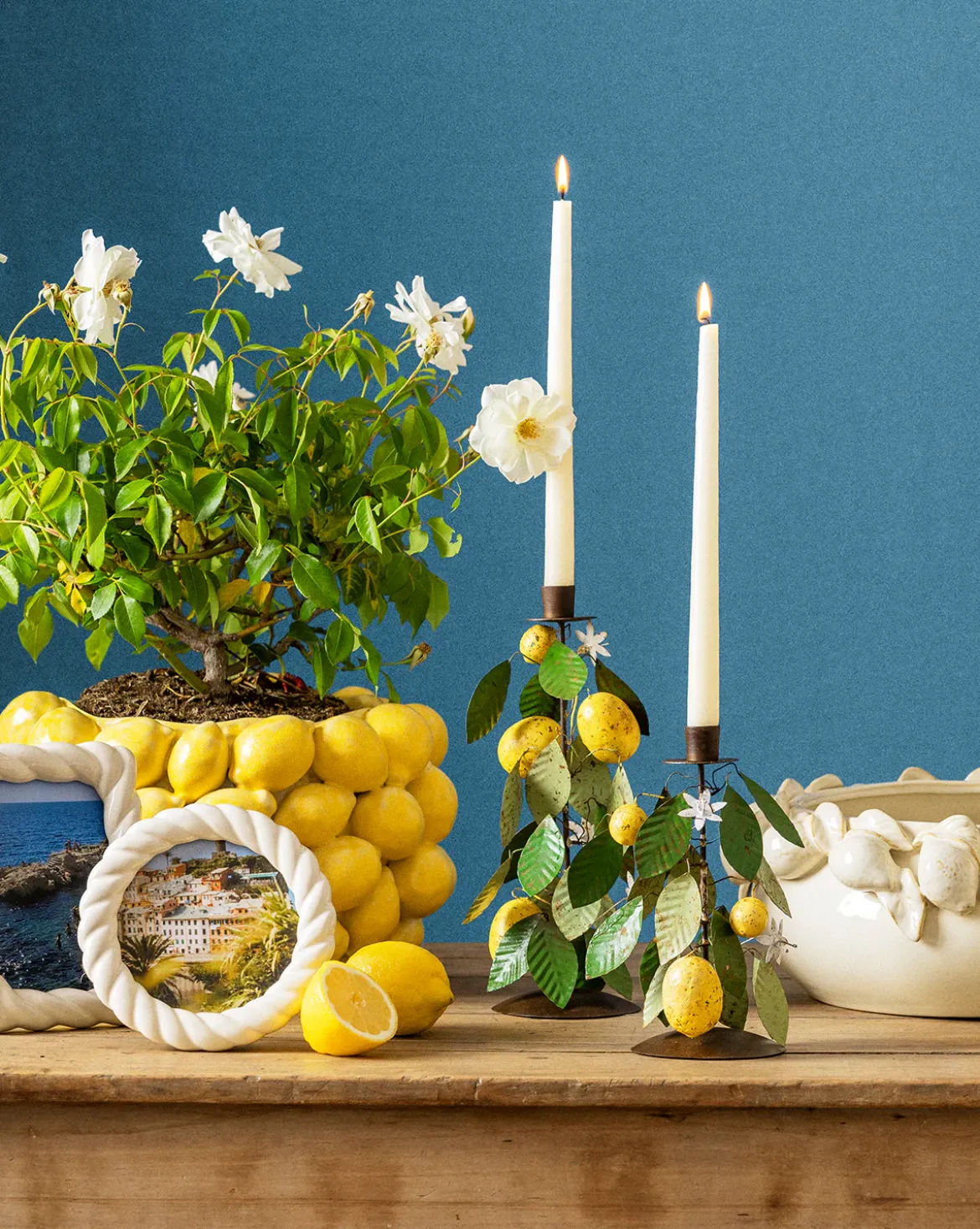 Hand-Painted Toleware Taper Holders (Set of 2)