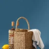 Hand-Woven Seagrass Basket with Handle & Bottle Holder