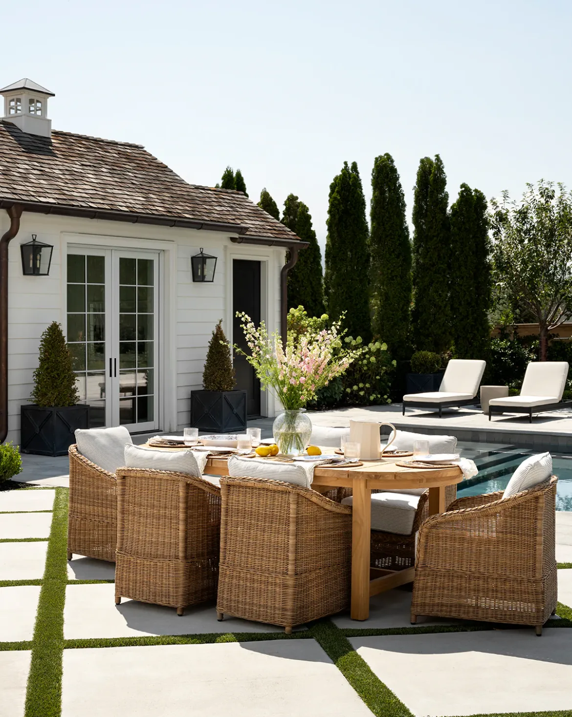 Haviland Outdoor Dining Chair with Perennials Taupe Stripe