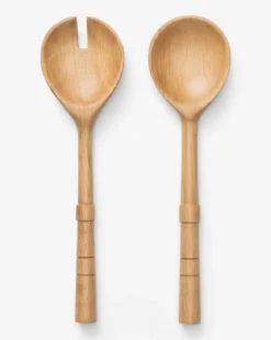 Notched Oak Wood Salad Servers